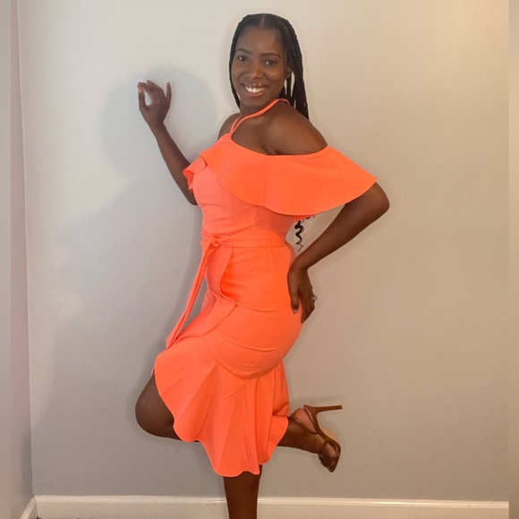 NWT Neon Orange Lavish Alice Halter Dress - Picture 2 of 8